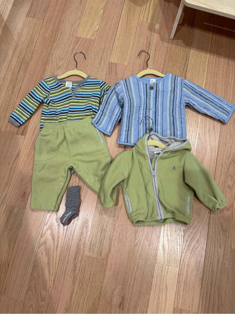 GAP Kids Green Fleece Jacket & Striped Tops Set